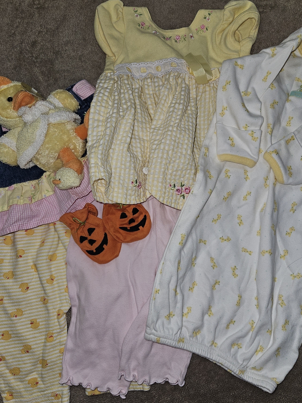 Yellow Baby Dress and Sleepers Set with Duck Accents